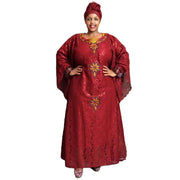 H & D Custom Africa Boubou Lace Dresses For Women Dashiki 2 Piece Sets Abaya Long Dress With Scarf