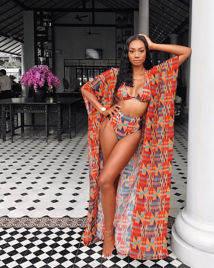 Kente Swimsuit with Coat