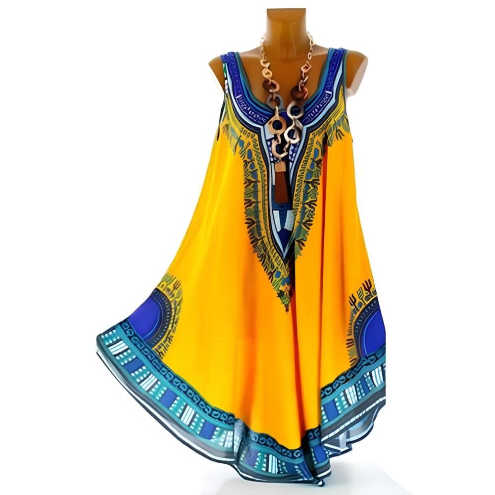 Afrique Elegance Dashiki Dress - yellow / S Home>Apparel & Accessories>Ethnic Clothing>African Clothing