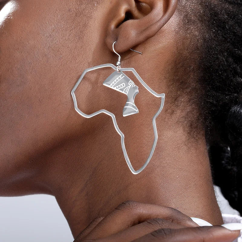 African Map Nefertiti Earrings